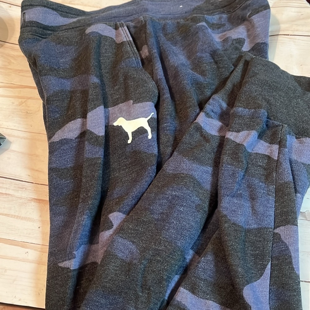 PINK Victoria's Secret Blue Sz XS Drawstring LOGO waist Camo Joggers - Picture 5 of 6